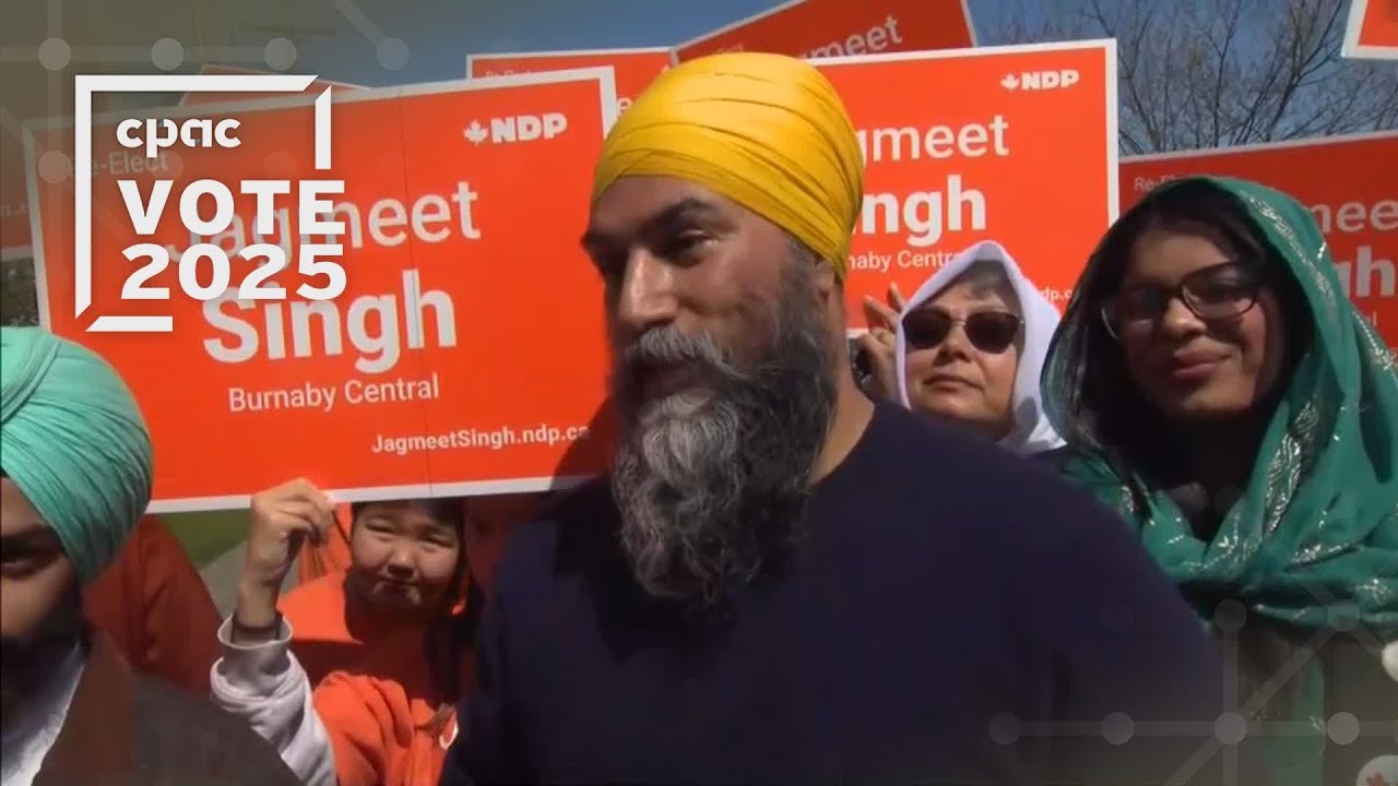 Jagmeet Singh speaks with reporters in Surrey, B.C. – April 19, 2025