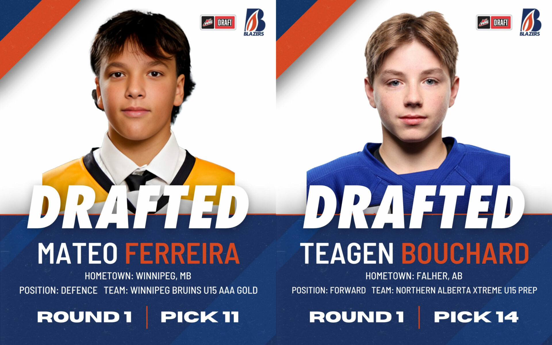 BLAZERS SELECT TWO PLAYERS IN FIRST ROUND OF WHL PROSPECTS DRAFT
