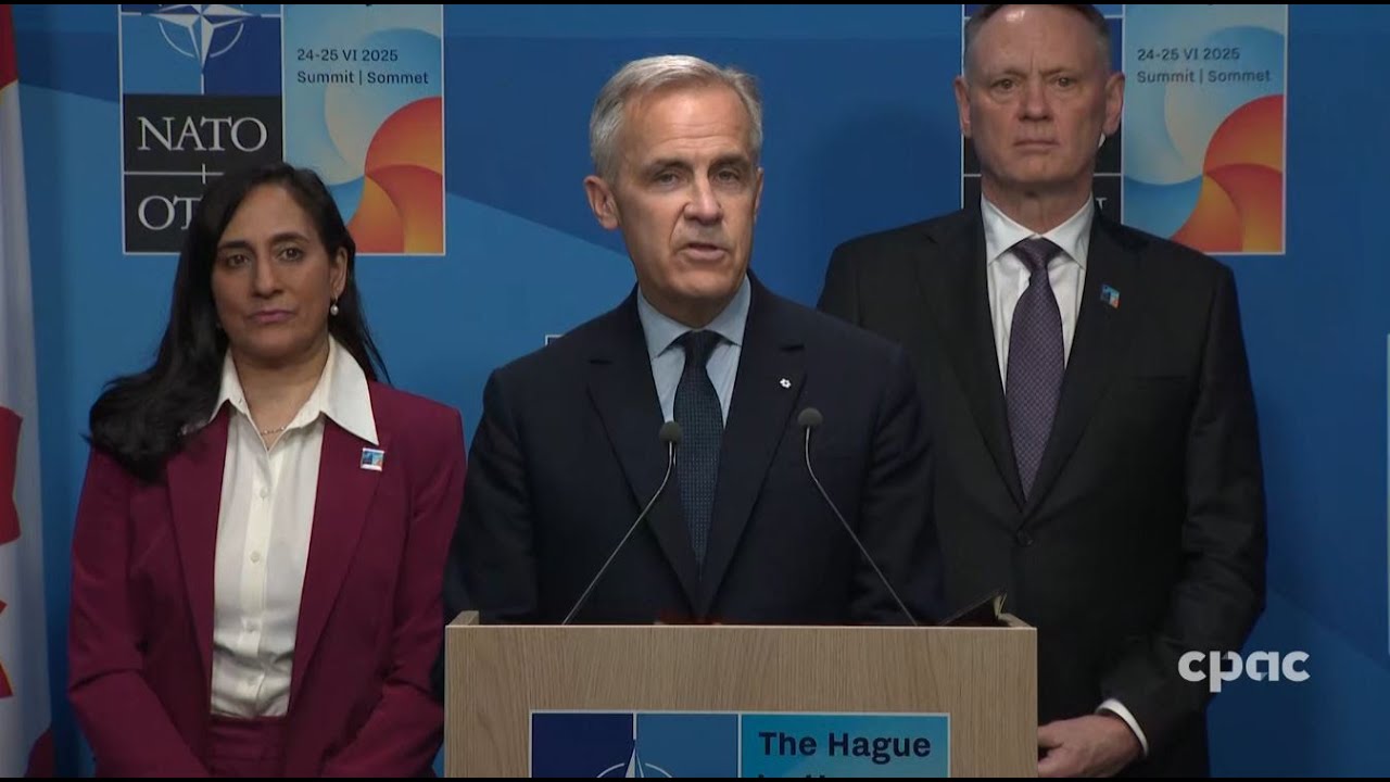 PM Mark Carney speaks with reporters at NATO Summit in The Hague – June 25, 2025