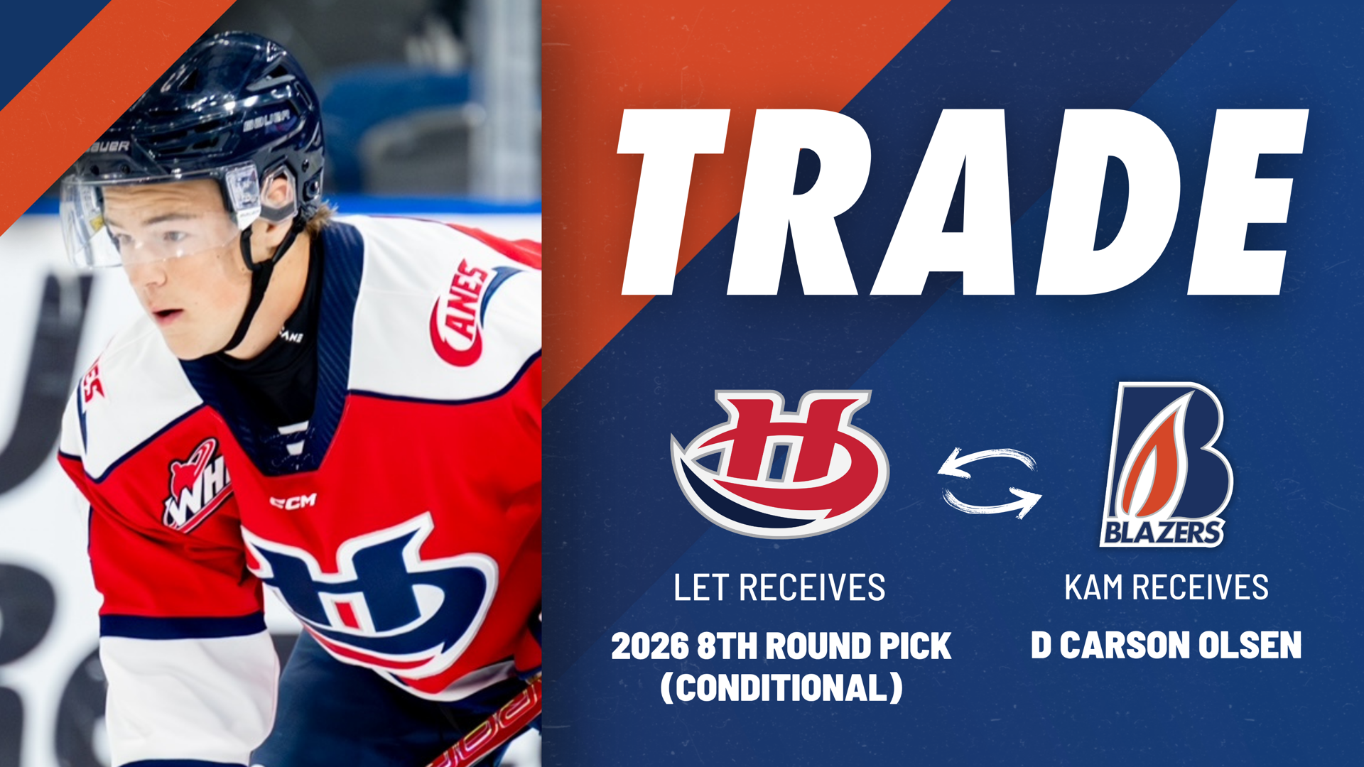 BLAZERS ACQUIRE 2006-BORN DEFENSEMAN CARSON OLSEN